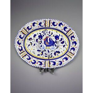 2010 Assunta Positano Italy Blue Rooster Hand Painted Majolica Serving Plate